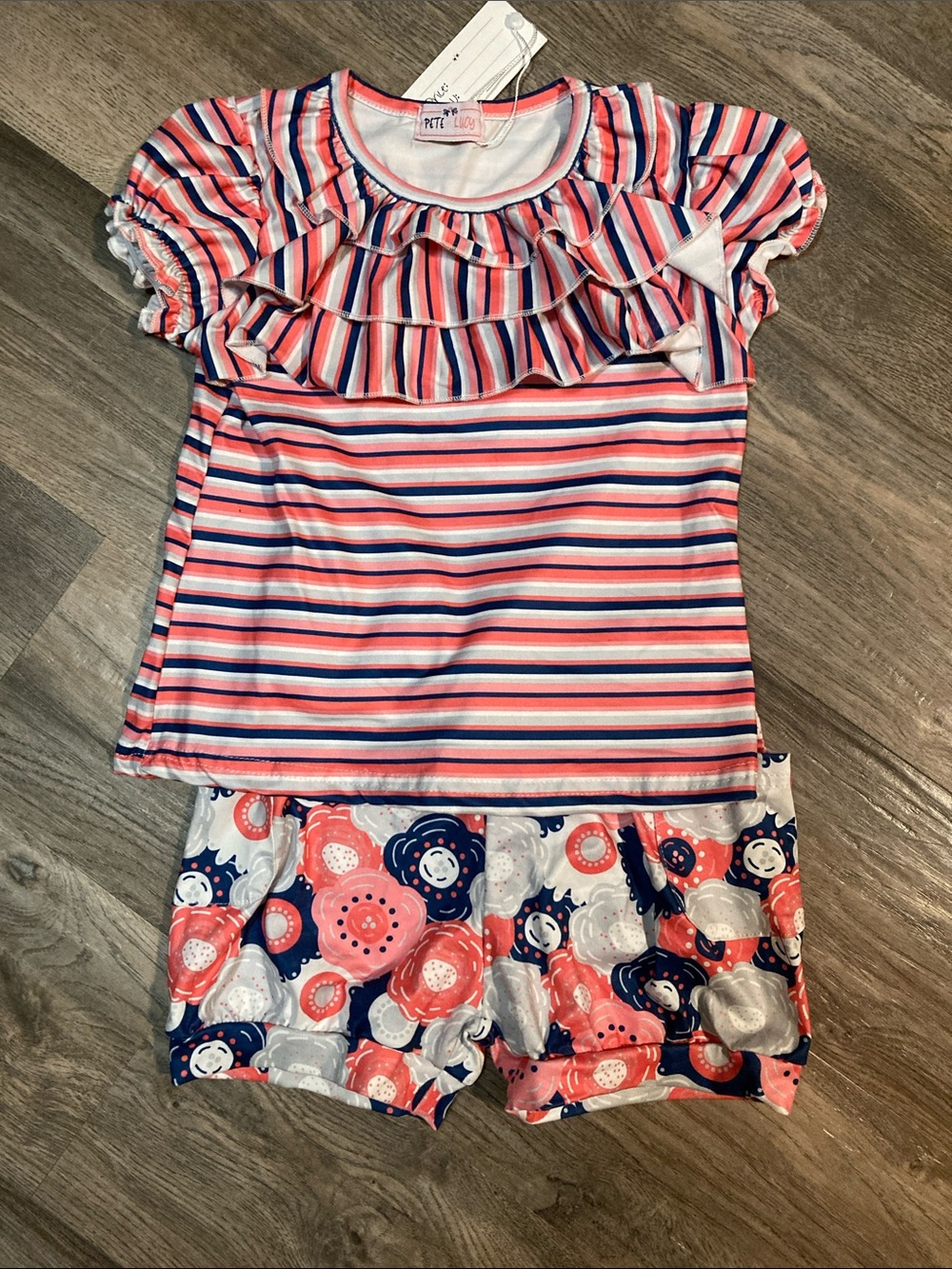Pete + Lucy Two Piece Short Set Flowers and Stripes